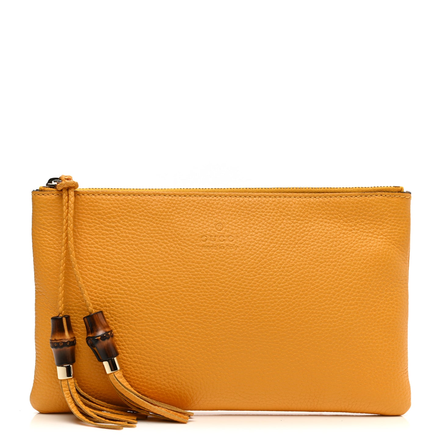 Calfskin Large Bamboo Clutch Yellow