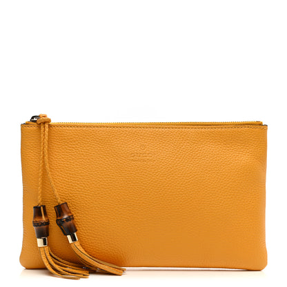 Gucci Calfskin Large Bamboo Clutch Yellow 1 of 7