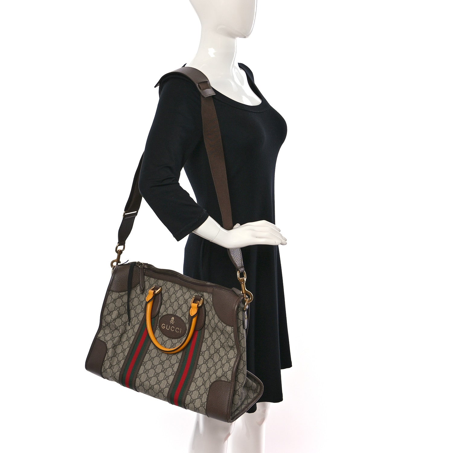 Gucci Soft GG Supreme Monogram Web Medium Duffle Bag Beige New Acero Crop 2 of 9