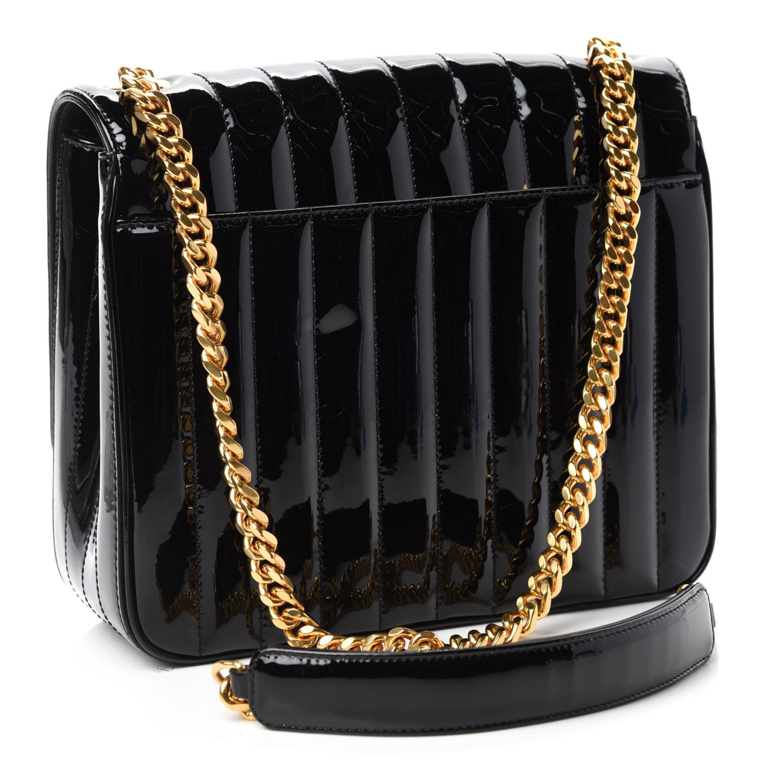 Saint Laurent Patent Matelasse Monogram Large Vicky Chain Bag Black 2 of 10