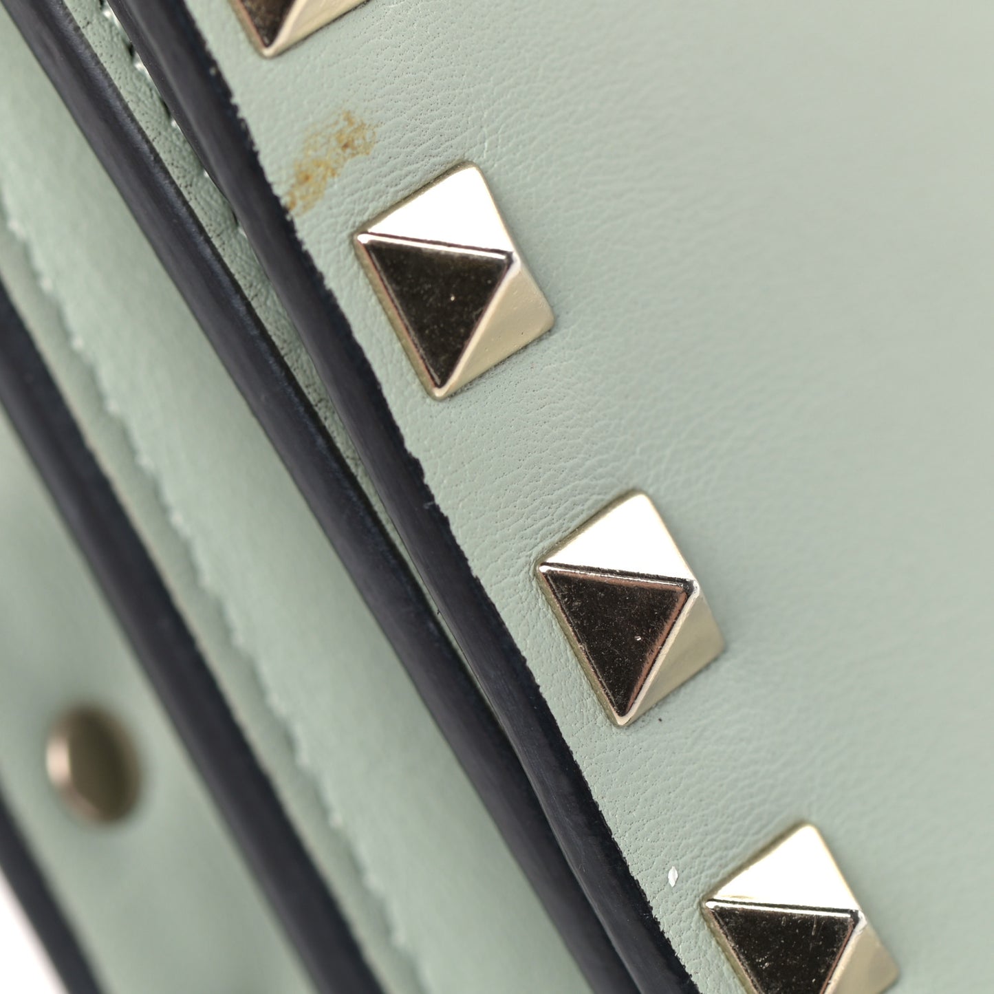 Calfskin Rockstud Wallet on Chain Water Green