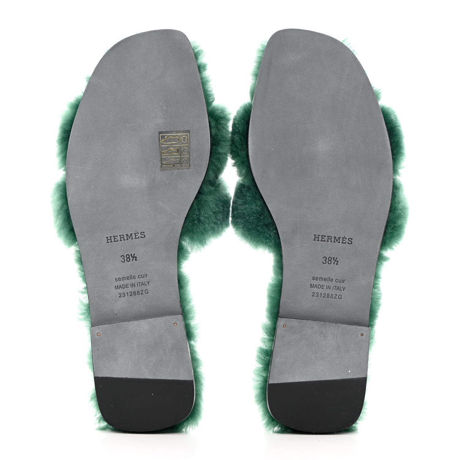 Hermes Woolskin Oran Sandals 38.5 Vert Anglais 5 of 8