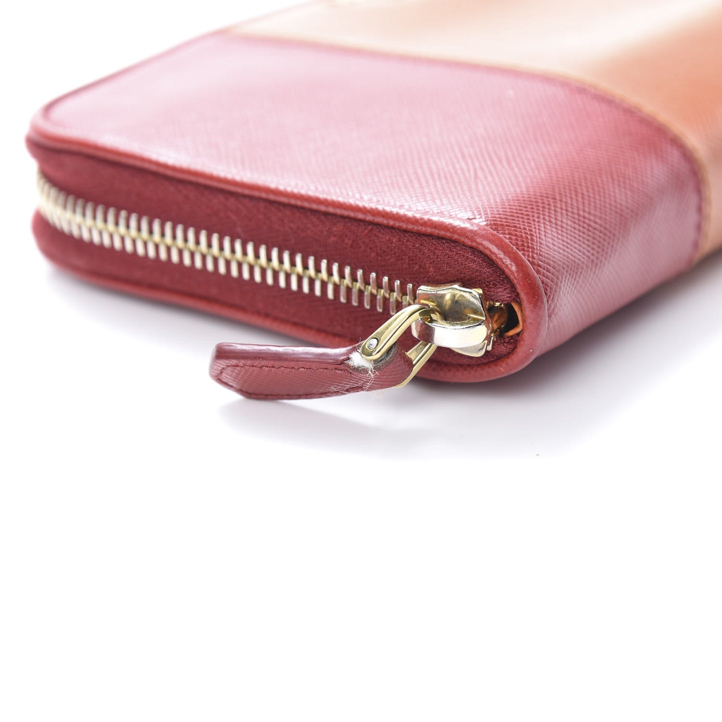 Saffiano Bi-Color Metal Zip Around Wallet Fuocco Papaya