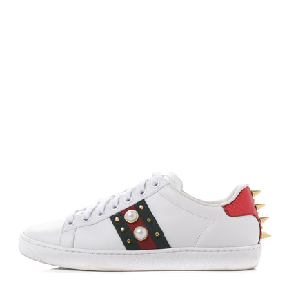 Gucci Calfskin Web Pearl Studded Womens Ace Sneakers 36 White 1 of 10