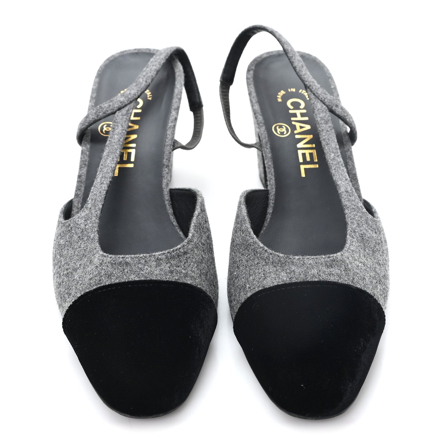Tweed Patent Cap Toe CC Slingback Pumps 36.5 Gray