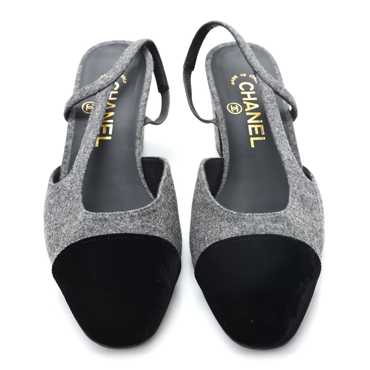 Chanel Tweed Patent Cap Toe CC Slingback Pumps 36.5 Gray 3 of 10