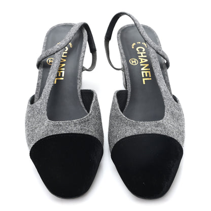 Chanel Tweed Patent Cap Toe CC Slingback Pumps 36.5 Gray 3 of 10