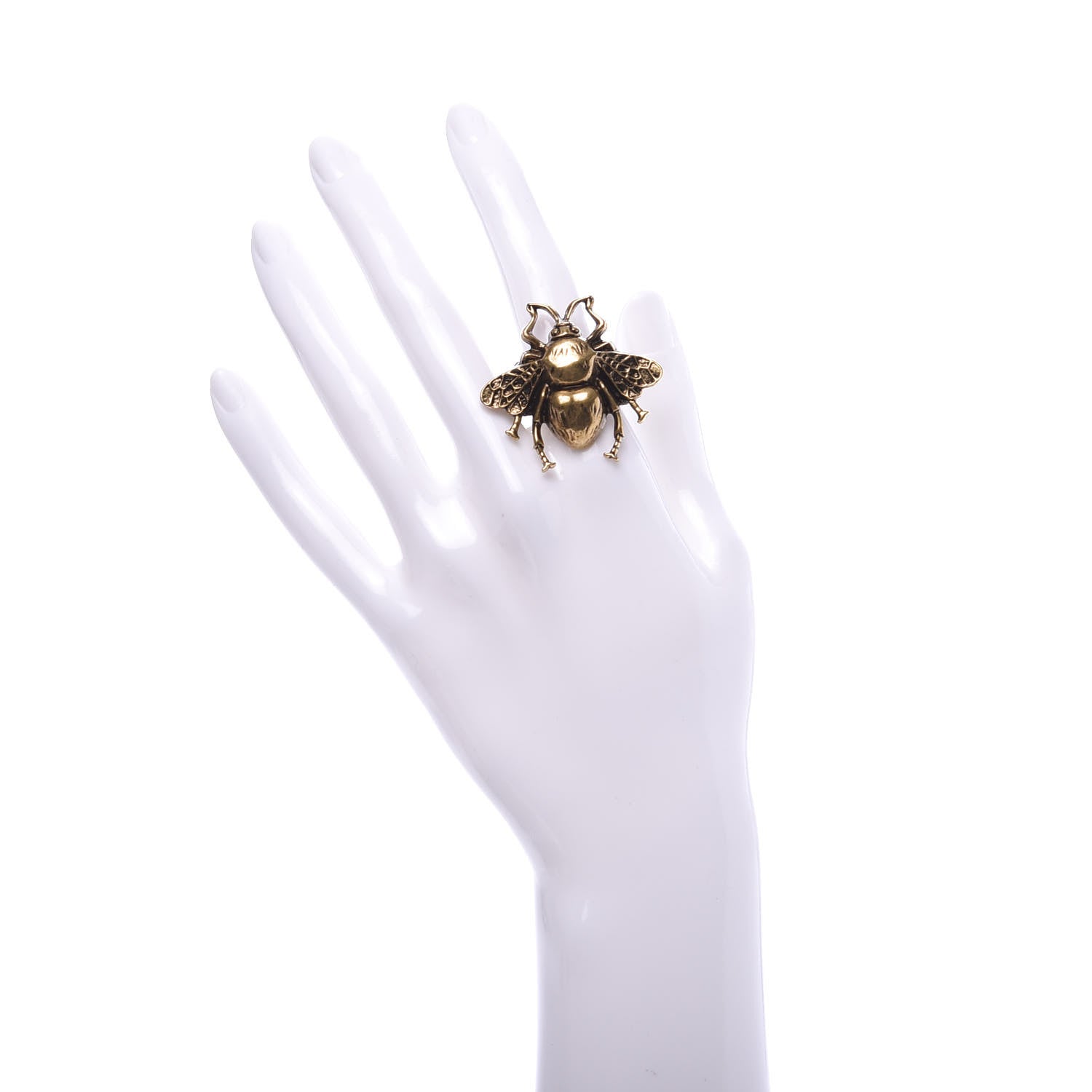 Gucci Metal Enamel Bee Ring 7.5 Aged Gold 2 of 5