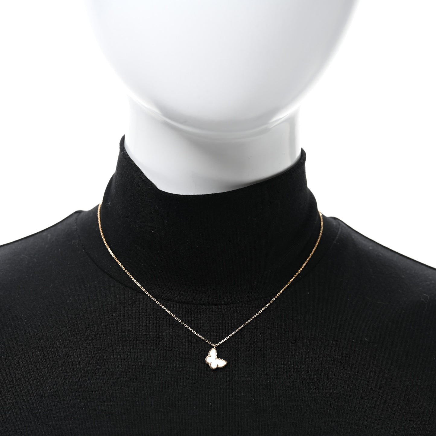 18K Yellow Gold Mother of Pearl Sweet Alhambra Butterfly Pendant Necklace
