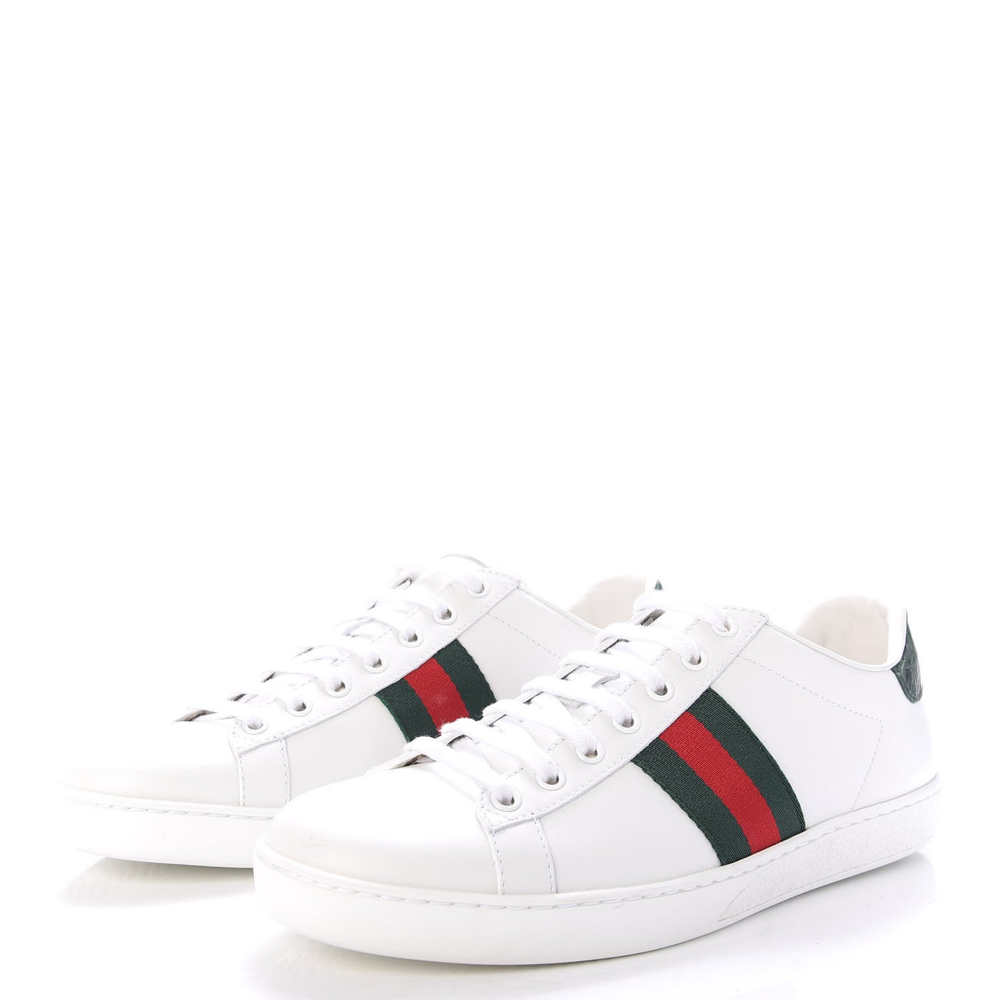 Calfskin Crocodile Web Ace Sneakers 38.5 White Green