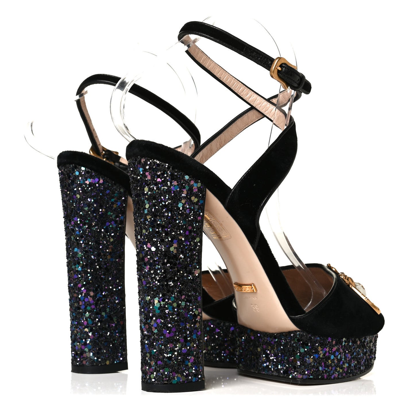 Glitter Soko Bee Platform High Heel Sandals 39 Notte Oro Multicolor