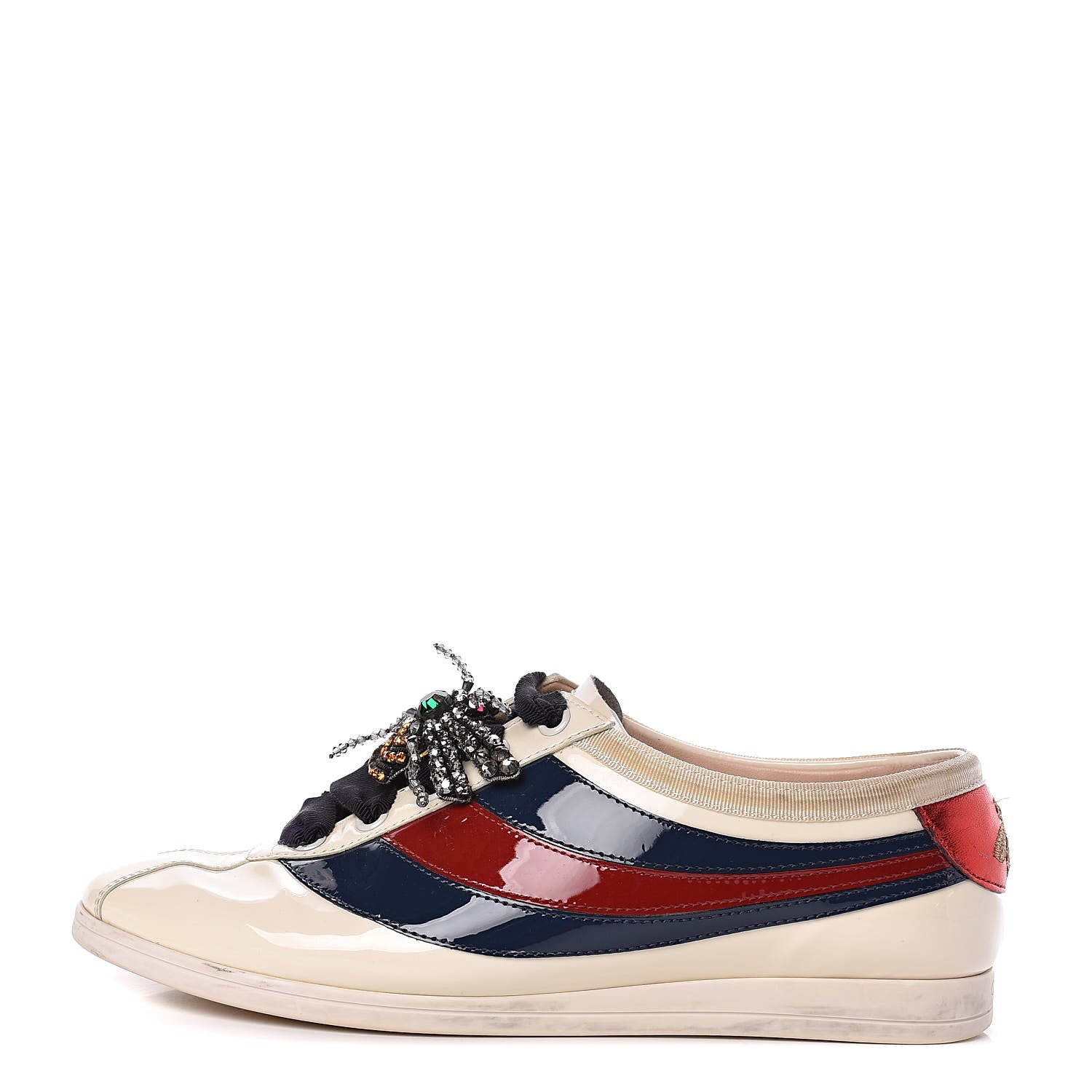 Gucci Patent Calfskin Womens Web Falacer Sneakers 36 White 1 of 13