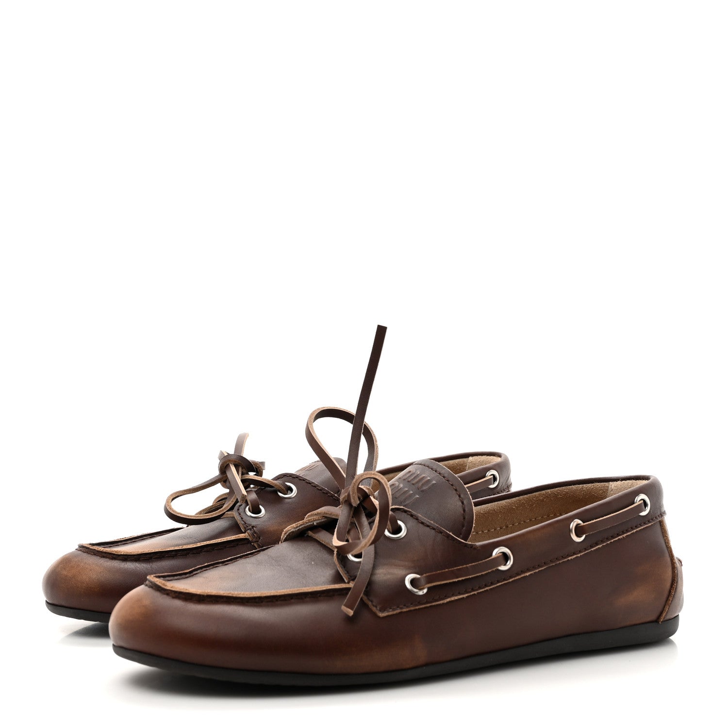 Miu Miu Vitello Deco Boat Loafers 39 Bruciato 4 of 10