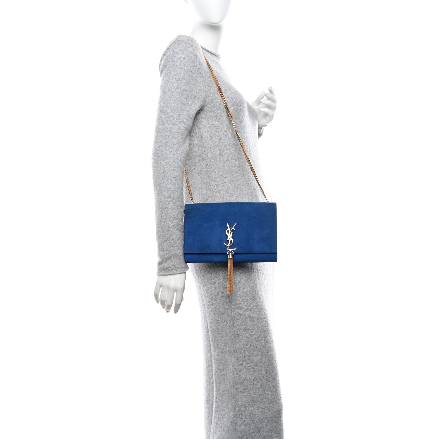 Saint Laurent Suede Medium Monogram Kate Tassel Shoulder Bag Royal Blue 2 of 9