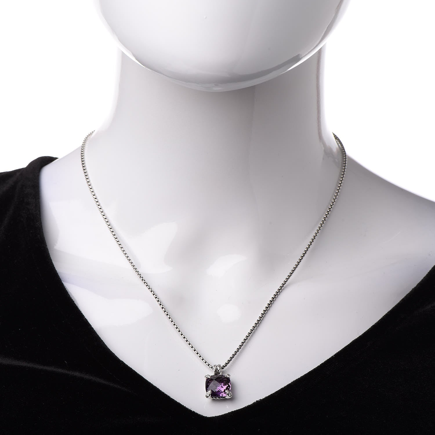 David Yurman Sterling Silver Diamond Amethyst 11mm Chatelaine Pendant Necklace 2 of 5