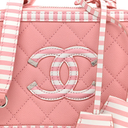 Chanel Caviar Quilted Striped Small CC Filigree Vanity Case Pink White 8 of 10