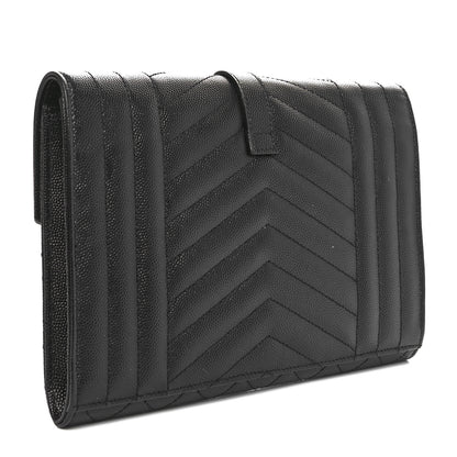 Saint Laurent Grain De Poudre Textured Mixed Matelasse Triquilt Monogram Clutch Black 3 of 10