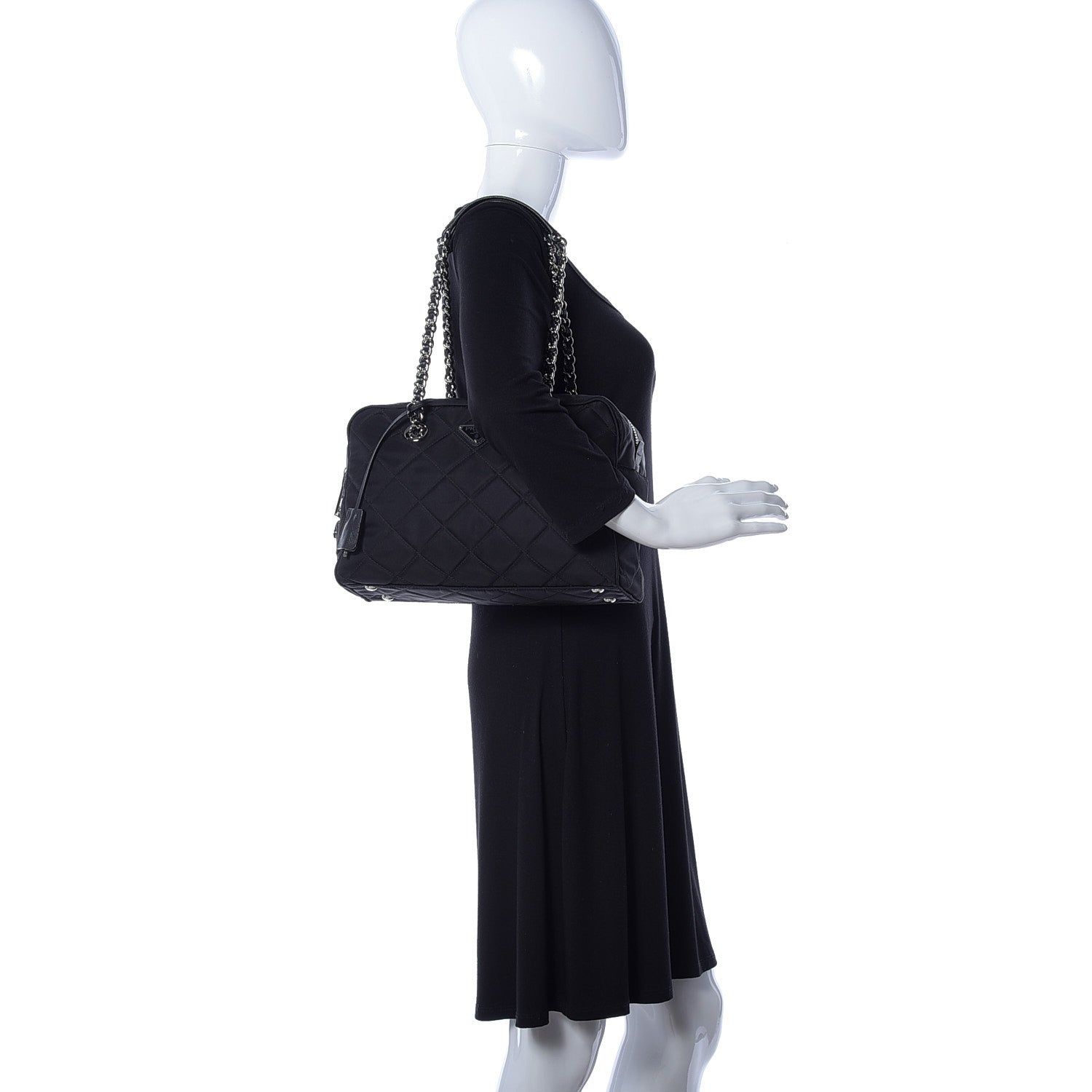 Prada Nylon Tessuto Impuntu Quilted Shoulder Bag Black 2 of 8