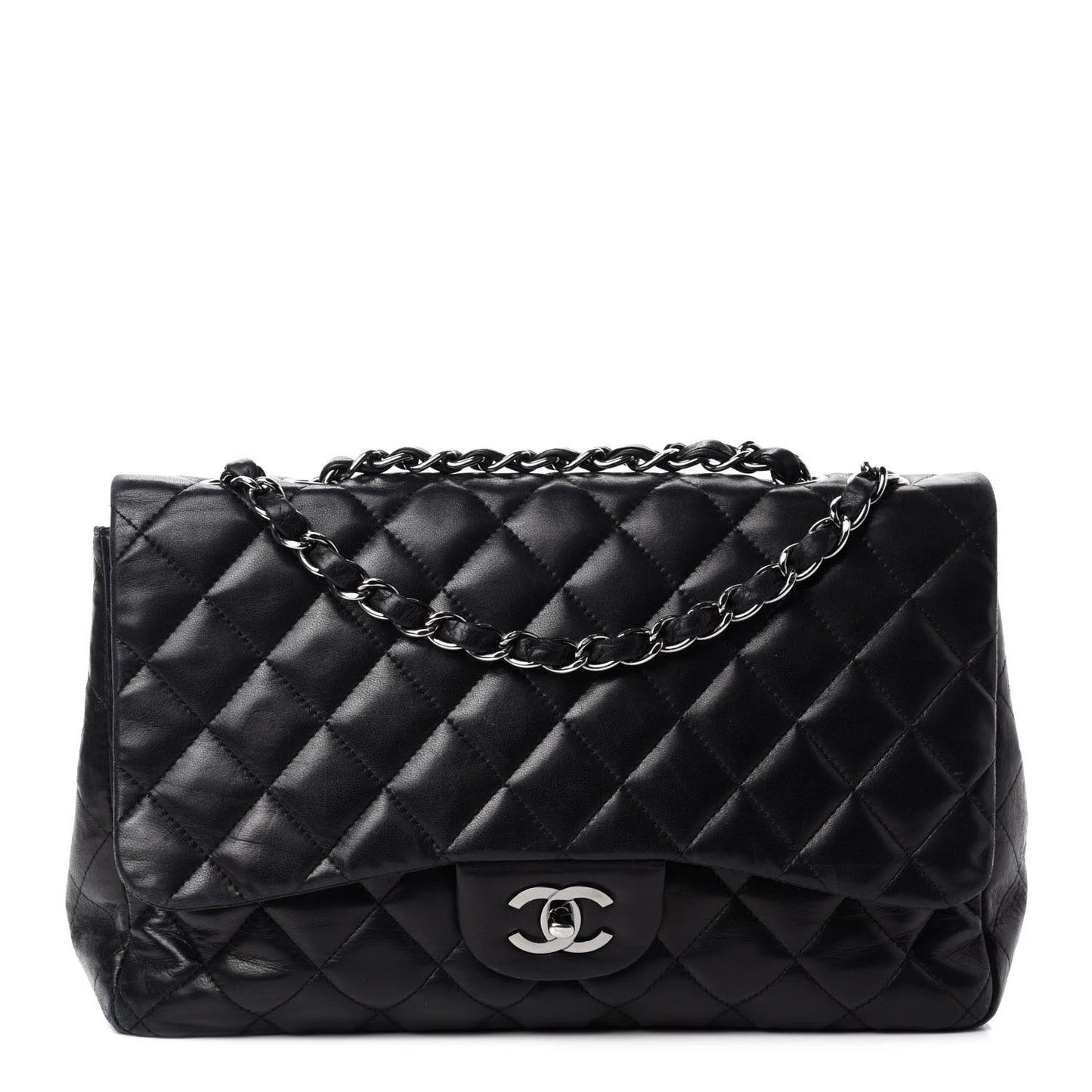 Lambskin Quilted Jumbo Single Flap Black