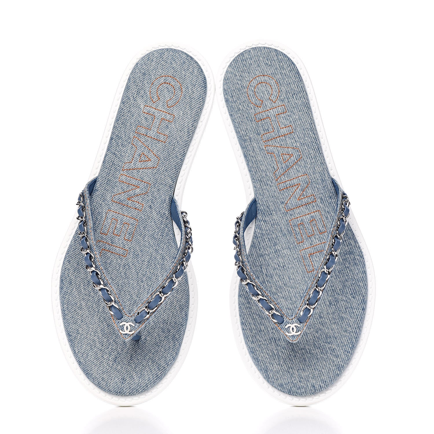 Chanel Denim CC Chain Thong Sandals 37 Blue 9 of 10