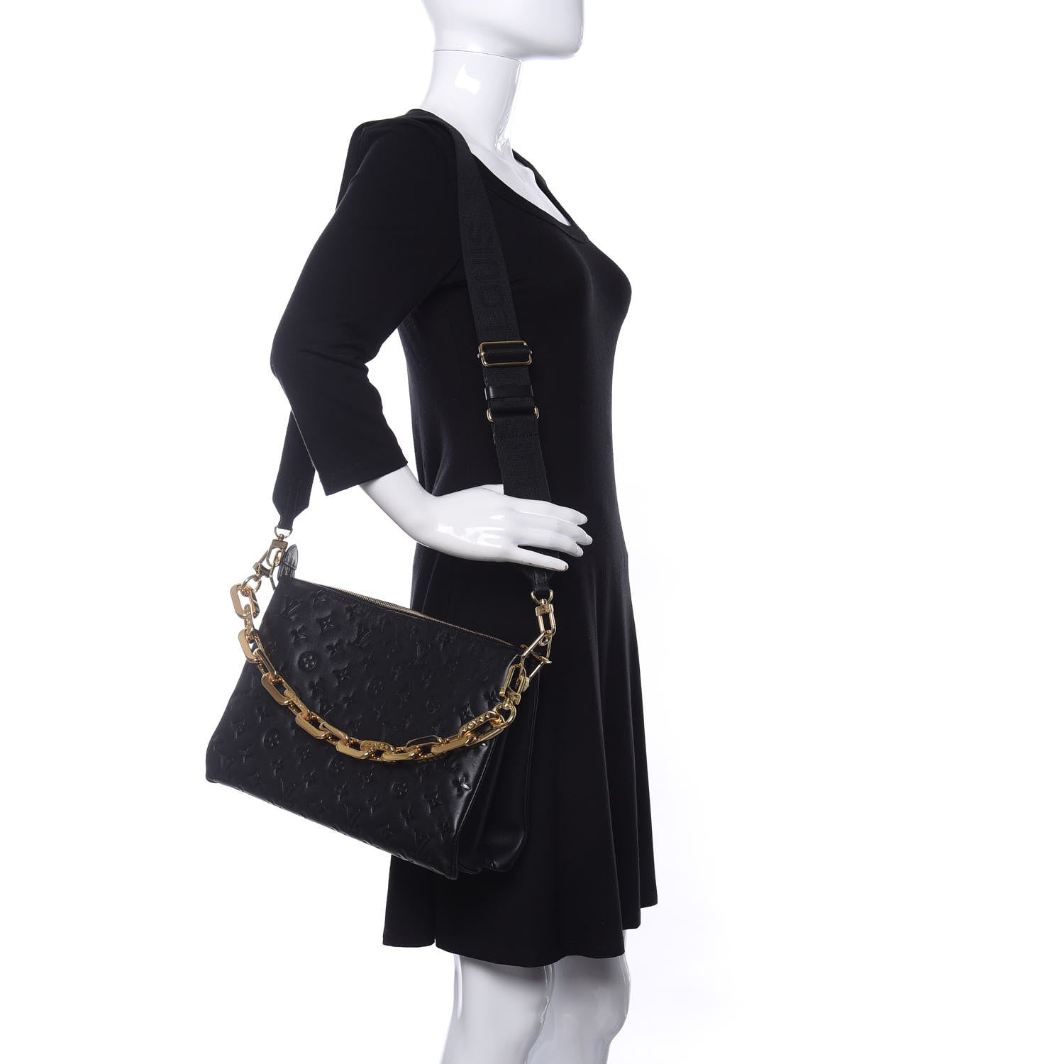 Louis Vuitton Lambskin Embossed Monogram Coussin MM Black 2 of 8