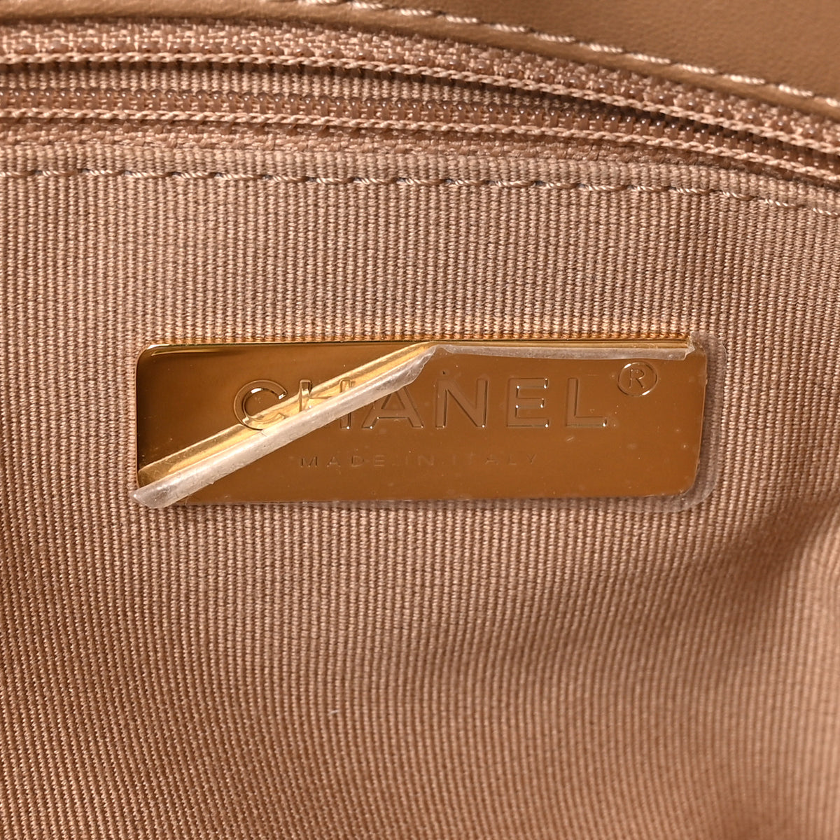 Lambskin Quilted Chanel 19 Shopping Bag Beige