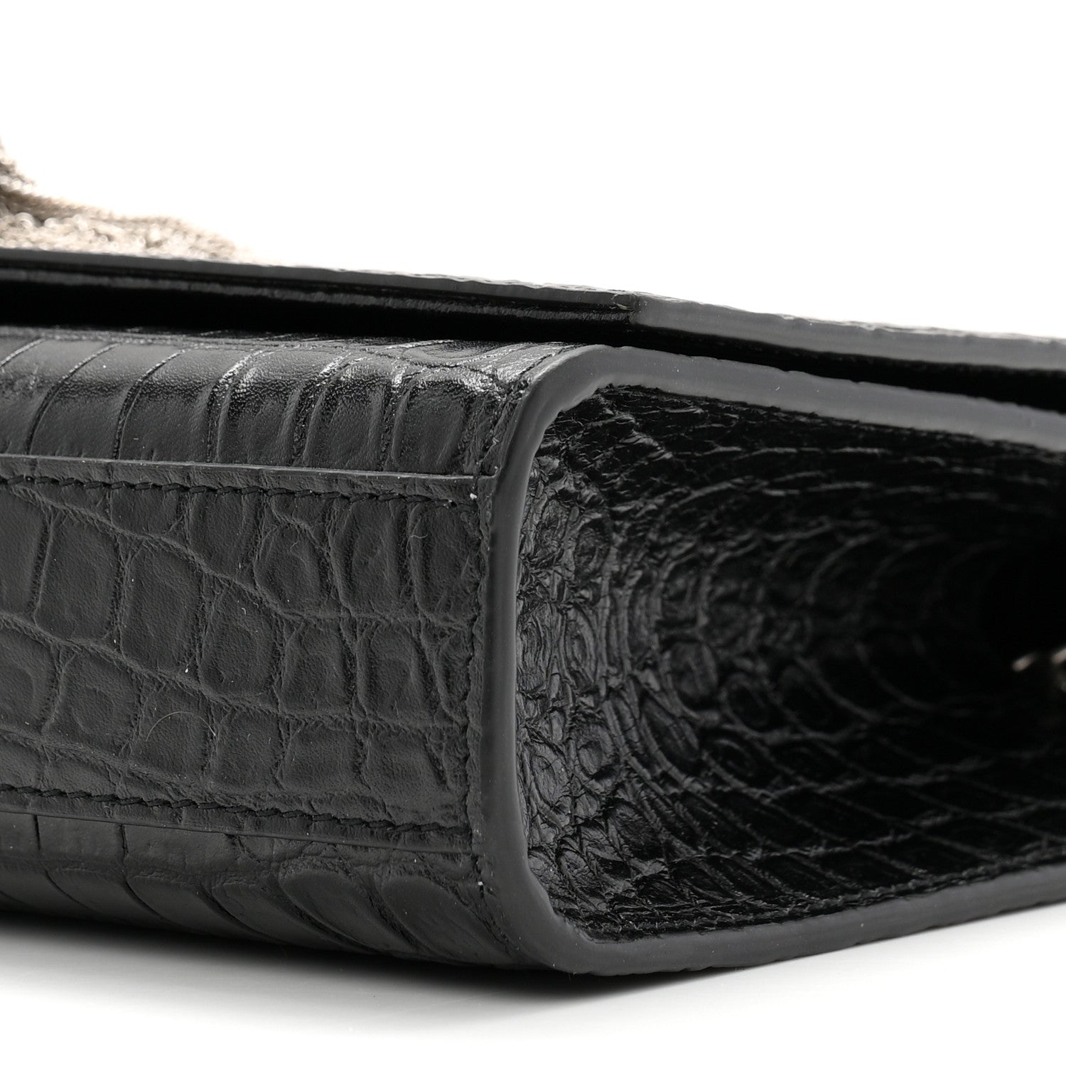 Saint Laurent Calfskin Crocodile Embossed Medium Classic Monogram Kate Tassel Satchel Black 10 of 10