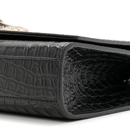 Saint Laurent Calfskin Crocodile Embossed Medium Classic Monogram Kate Tassel Satchel Black 10 of 10