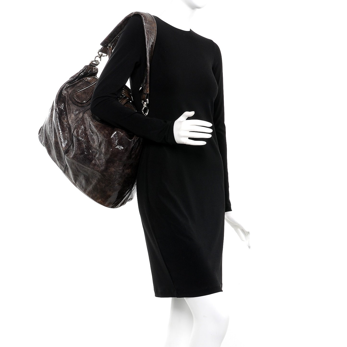 Crinkled Patent Leather Large Nightingale Brown