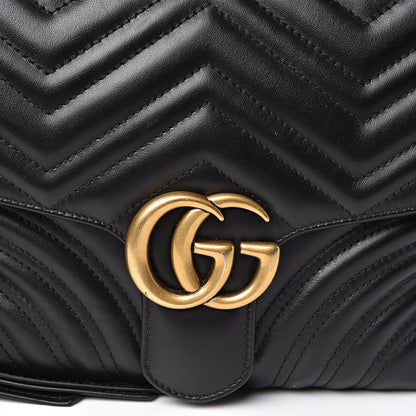 Gucci Calfskin Matelasse Sylvie Web Small GG Marmont Top Handle Shoulder Bag Black 10 of 11