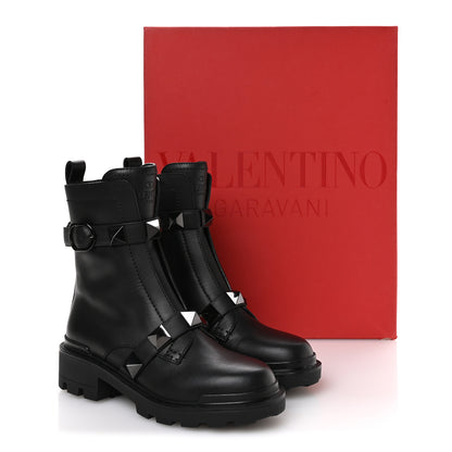 Valentino Garavani Calfskin Tonal Roman Stud Combat Boots 36 Black 9 of 9