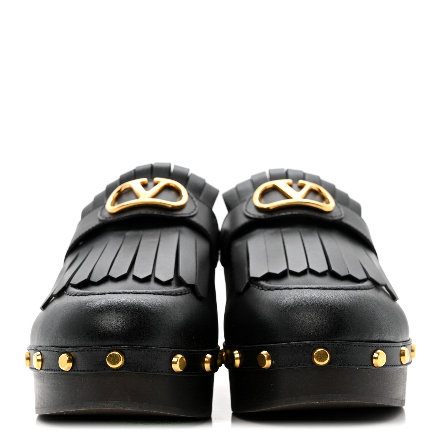 とう♡VALENTINO Valentino Garavani Calfskin Vlogo Signature Fringe 45mm Clogs 40