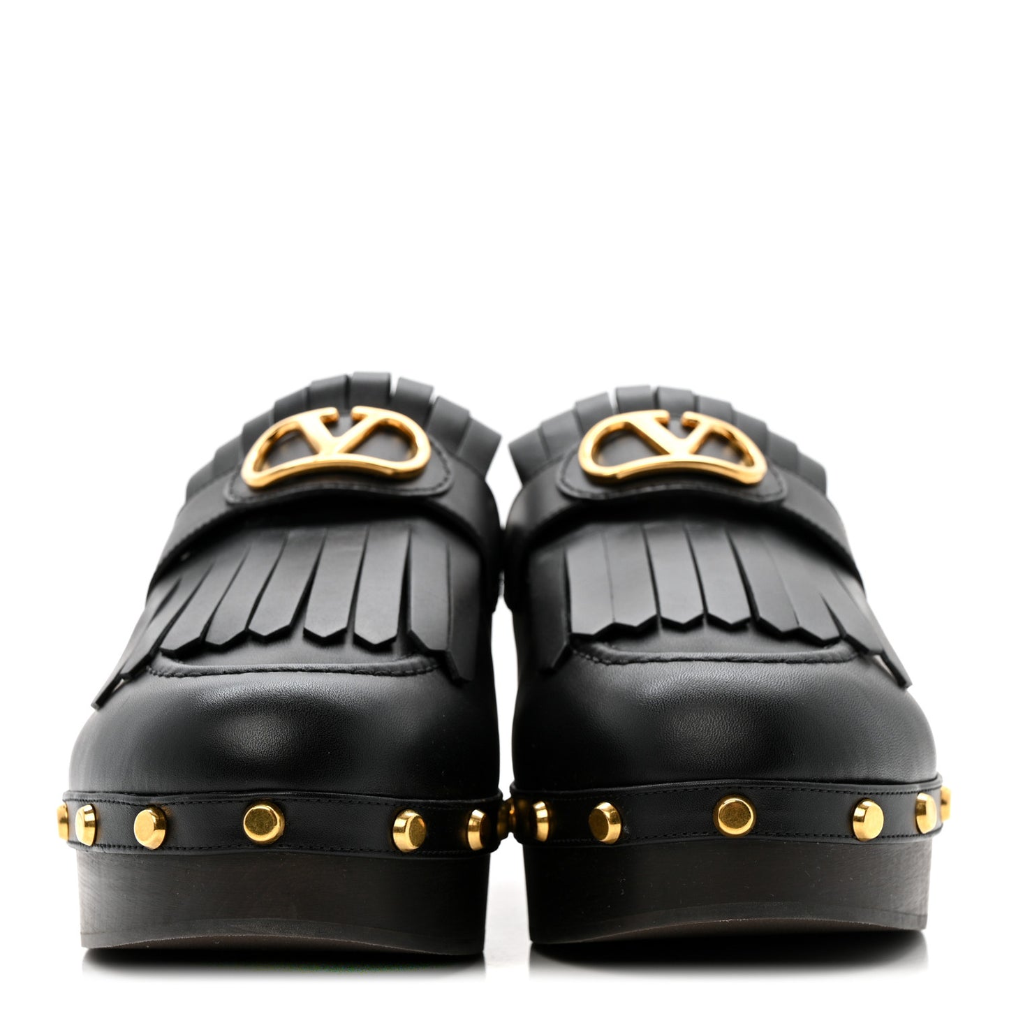 Calfskin Vlogo Signature Fringe 45mm Clogs 40 Black