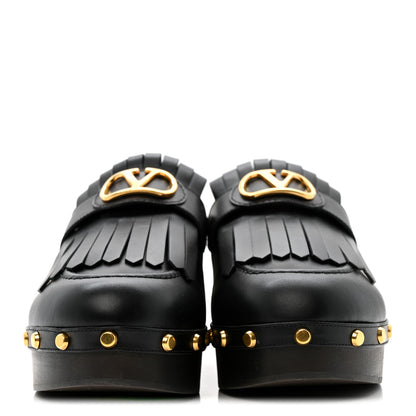 Valentino Garavani Calfskin Vlogo Signature Fringe 45mm Clogs 40 Black 3 of 11