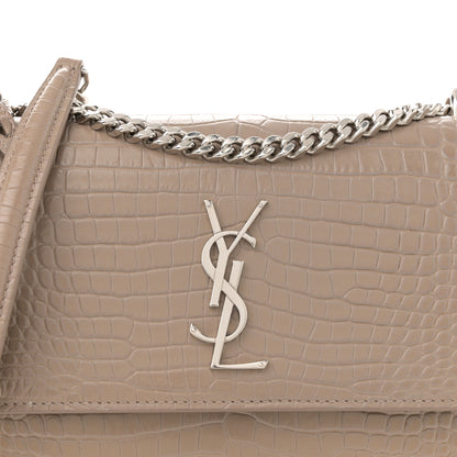 Saint Laurent Calfskin Crocodile Embossed Medium Monogram Sunset Dusty Grey 8 of 17
