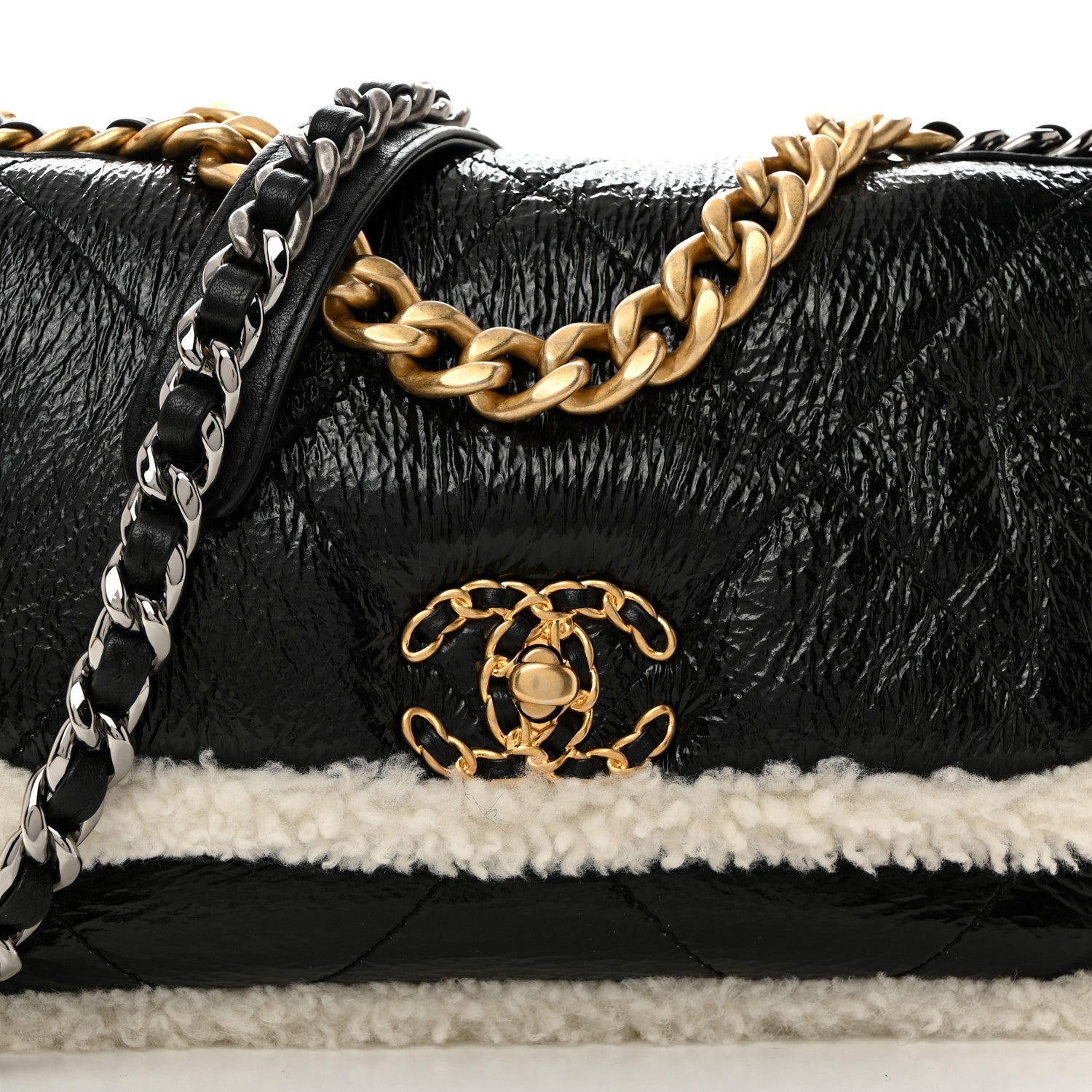 Chanel Crumpled Calfskin Shearling Sheepskin Quilted Medium Chanel 19 Flap Black 8 of 10