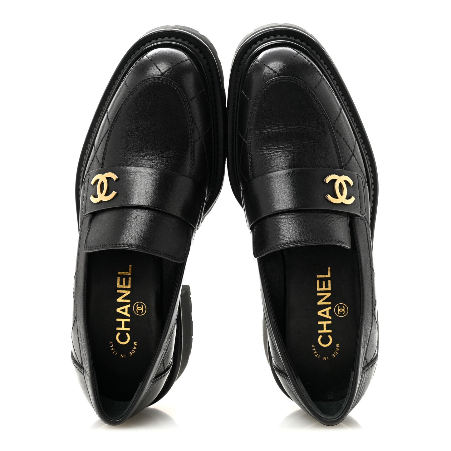 Calfskin Quilted CC Mocassin Loafers 37 Black