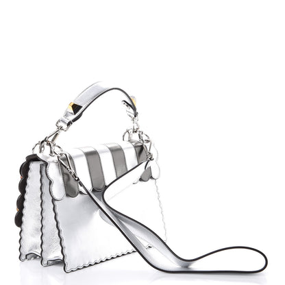 Fendi Metallic Calfskin Flowerland Scalloped Studded Pequin Kan I Shoulder Bag Argento 3 of 10