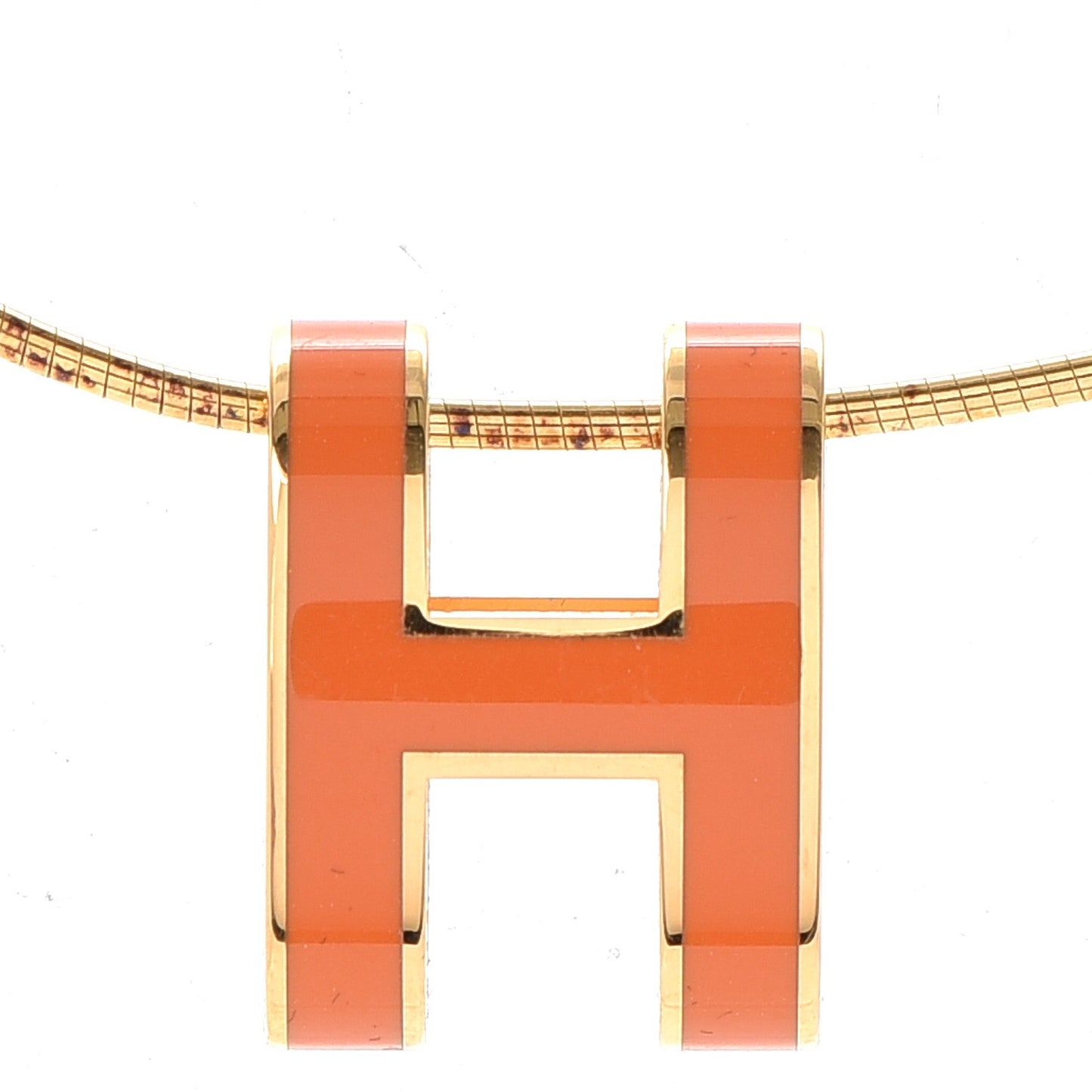 Lacquered Gold Pop H Pendant Necklace Orange