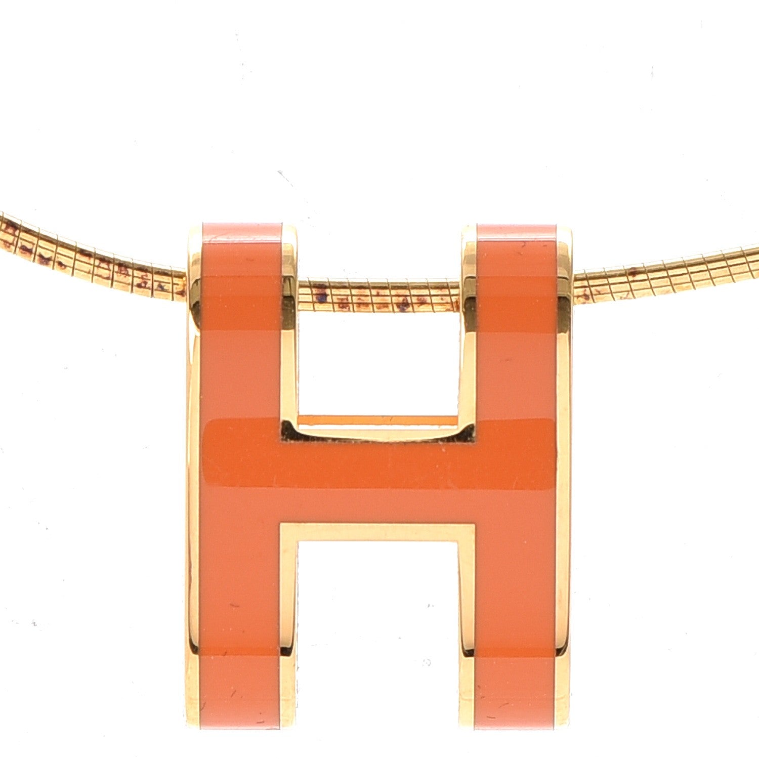 Hermes Lacquered Gold Pop H Pendant Necklace Orange 4 of 7