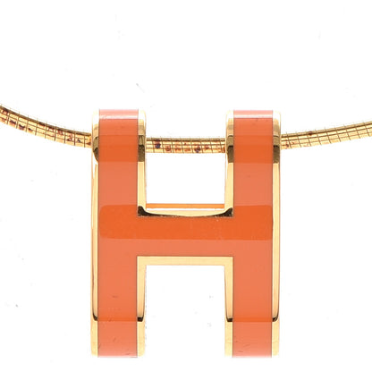 Hermes Lacquered Gold Pop H Pendant Necklace Orange 4 of 7