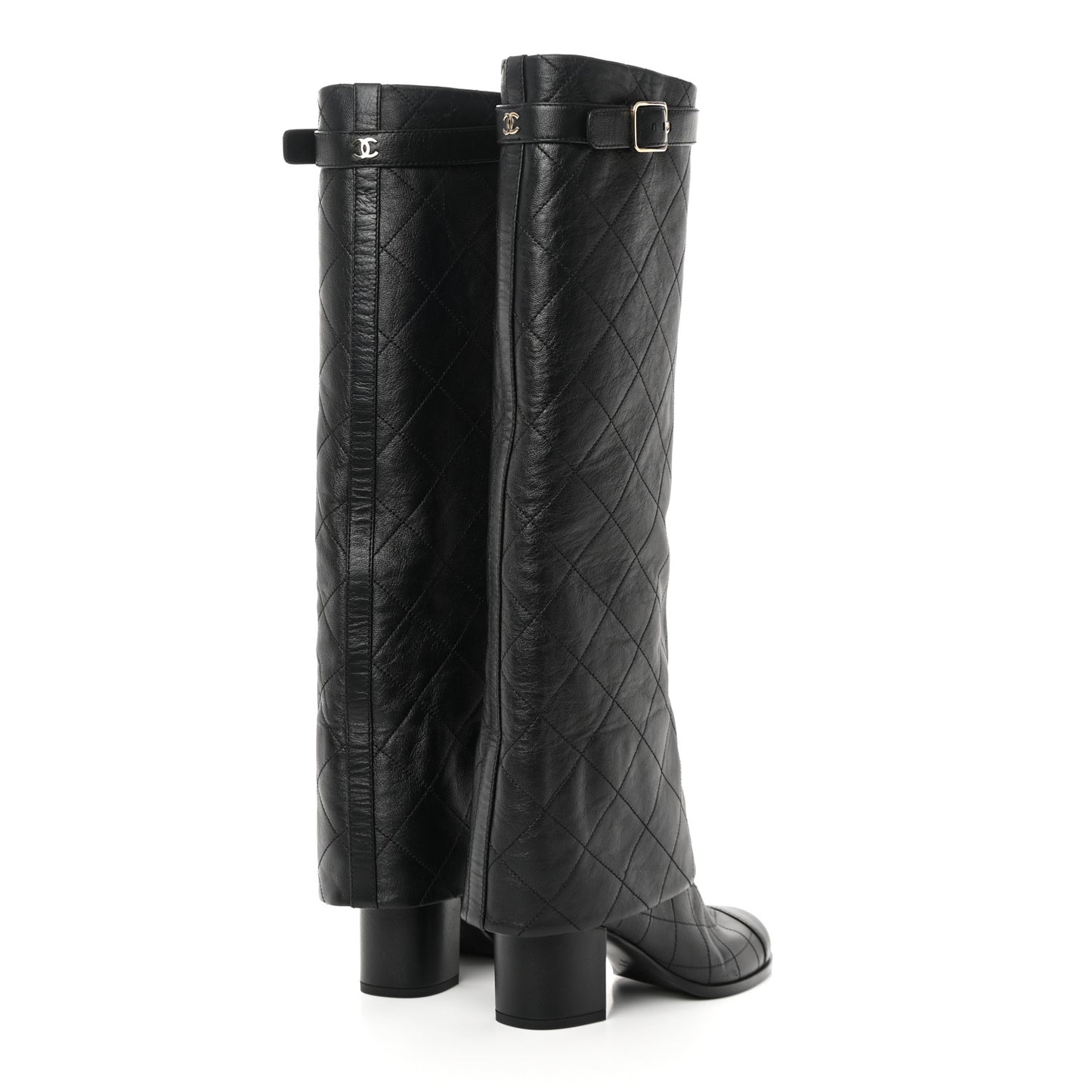 Lambskin Quilted High Boots 36 Black