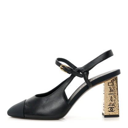 Chanel Lambskin Egyptian Hieroglyph Ankle Strap Pumps 39 Black 1 of 10