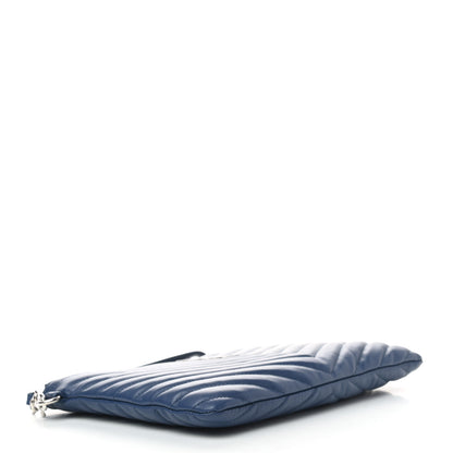 Saint Laurent Calfskin Matelasse Chevron Monogram Zip A5 Pouch Medium Blue 4 of 8