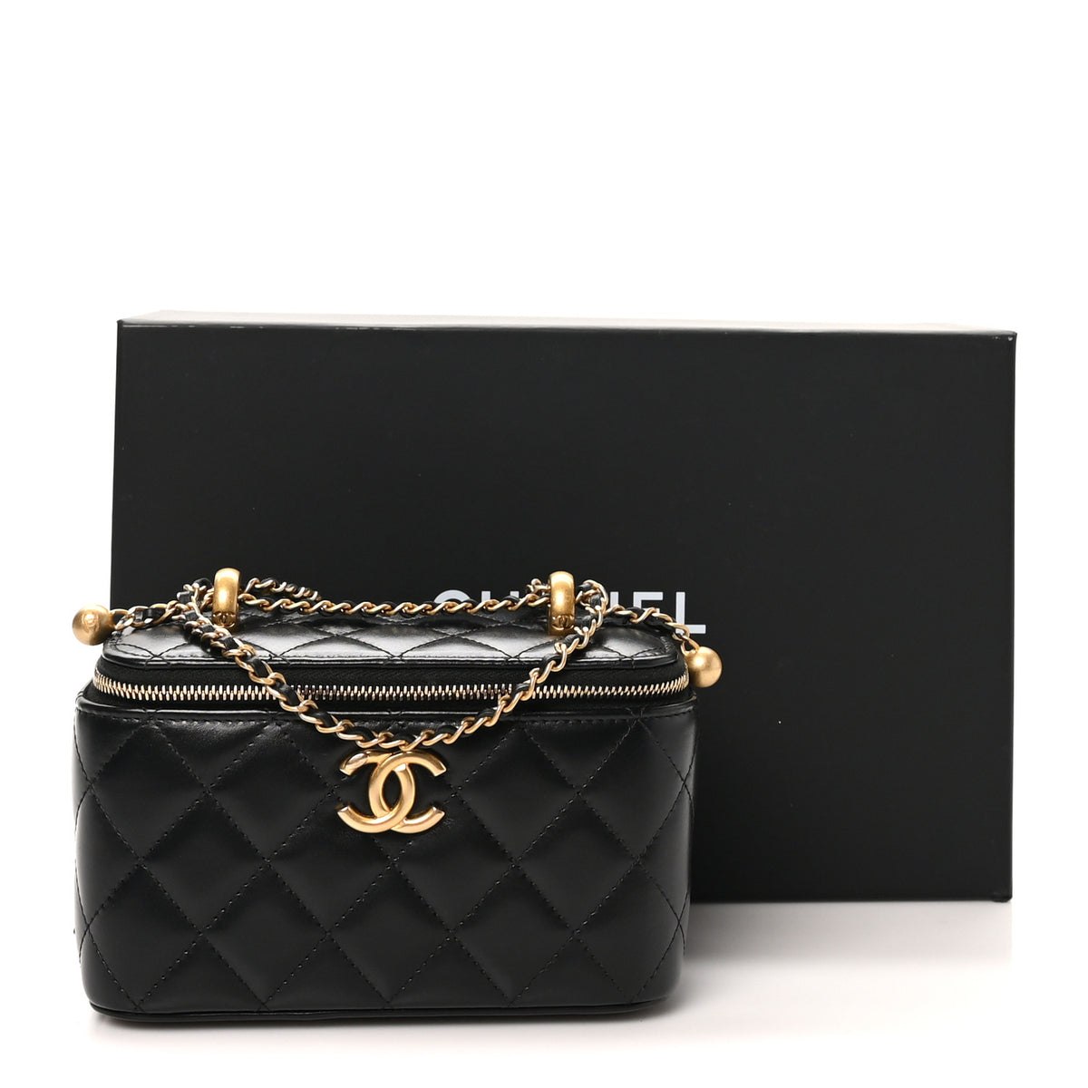 Chanel Calfskin Quilted Perfect Fit Vanity Case With Chain Black 11 of 12
