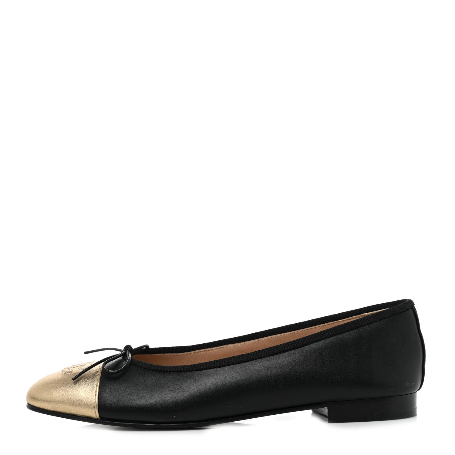 Chanel Lambskin Cap Toe Ballerina Flats 39.5 Black Gold 1 of 9