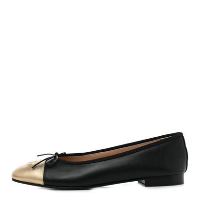Chanel Lambskin Cap Toe Ballerina Flats 39.5 Black Gold 1 of 9