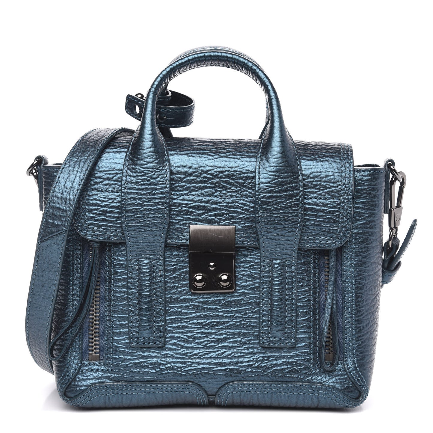 3.1 Metallic Textured Calfskin Mini Pashli Satchel Turquoise