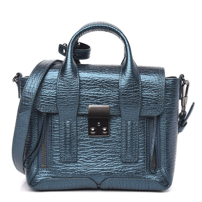 3.1 Phillip Lim 3.1 Metallic Textured Calfskin Mini Pashli Satchel Turquoise 1 of 10