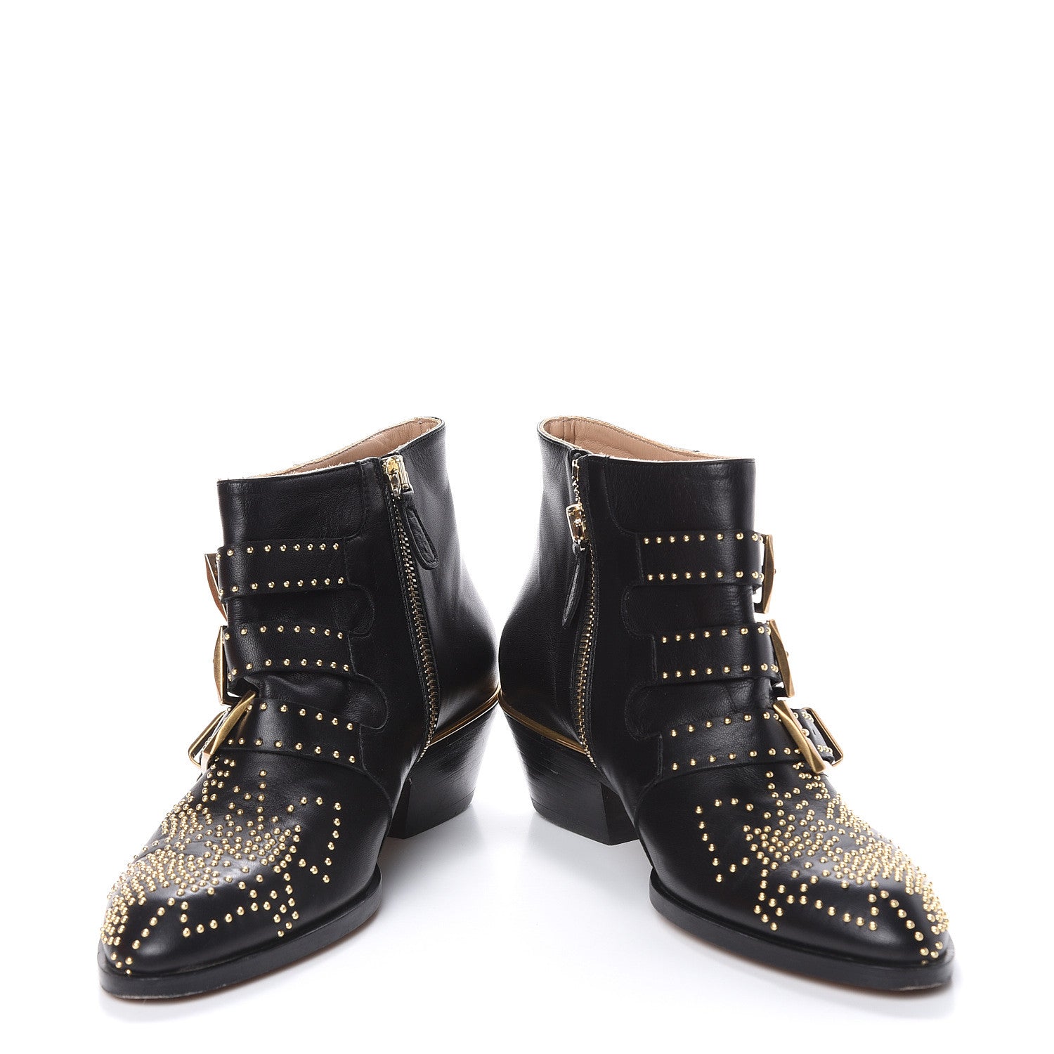 Chloe Nappa Sheepskin Studded Susanna Ankle Boots 35 Black Gold 5 of 15